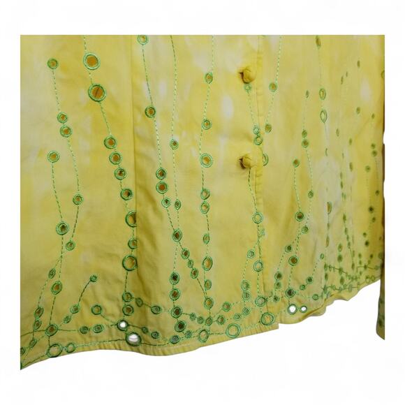 CARLISLE Tailored Ice-Dyed Eyelet Yellow Shirt - Size 6 - Picture 3 of 7